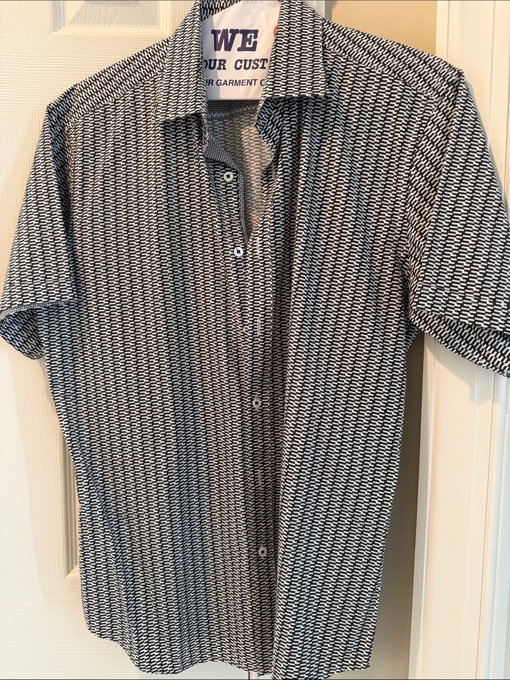 Bugatchi Black & White Short-Sleeve Patterned Button-Down Shirt